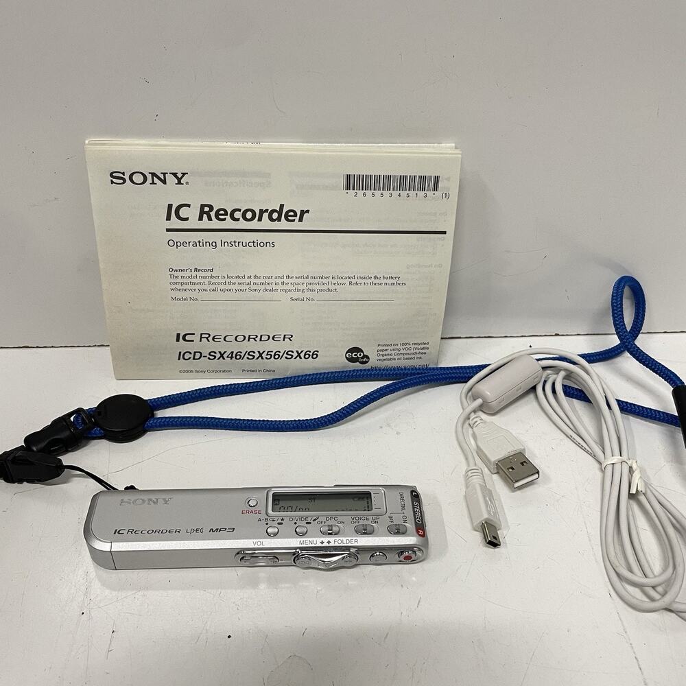 Sony Stereo Digital Voice Recorder IC Recorder ICD-SX46 MP3 - Tested Working